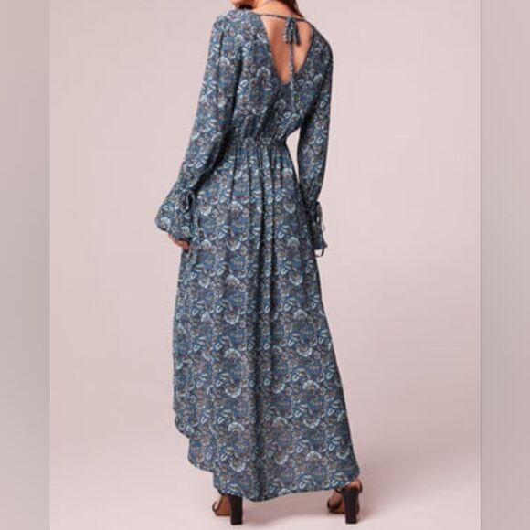 Band of the Free Jewel Bohemian Floral Wrap High Low Maxi Dress, Large, Teal - Picture 4 of 10